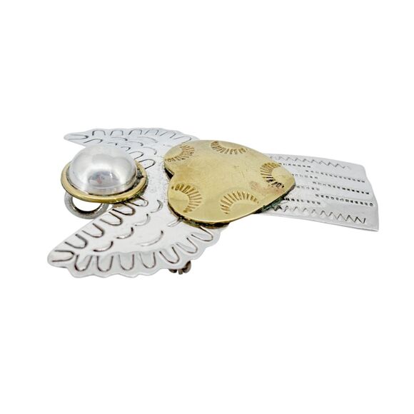 Vintage Sterling Silver 925 Two Tone Angel Heart Etched Wings Pin Brooch - Picture 3 of 7